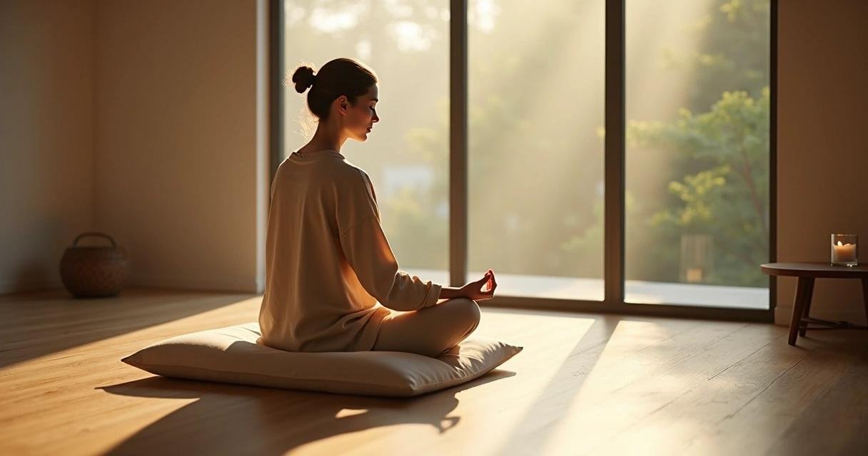 Mujer practicando respiración consciente para calmar la mente y mejorar la concentración