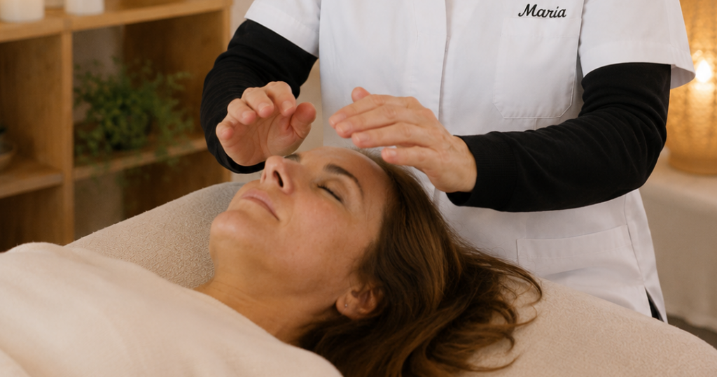 Mujer recibiendo reiki como parte de las terapias orientales y energéticas